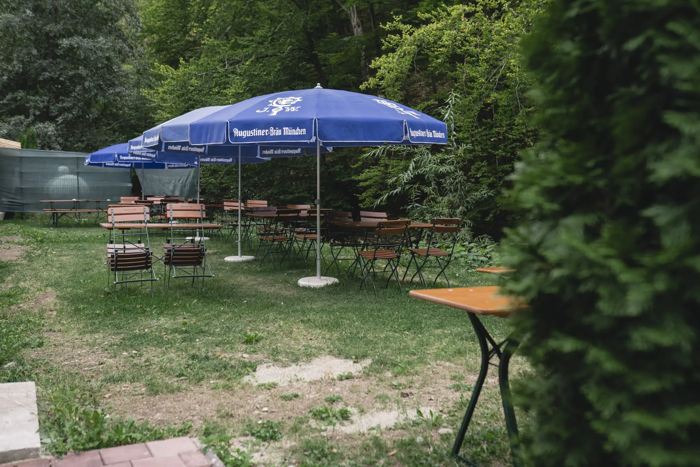 Umbrelele terasei, deasupra meselor din grădină
